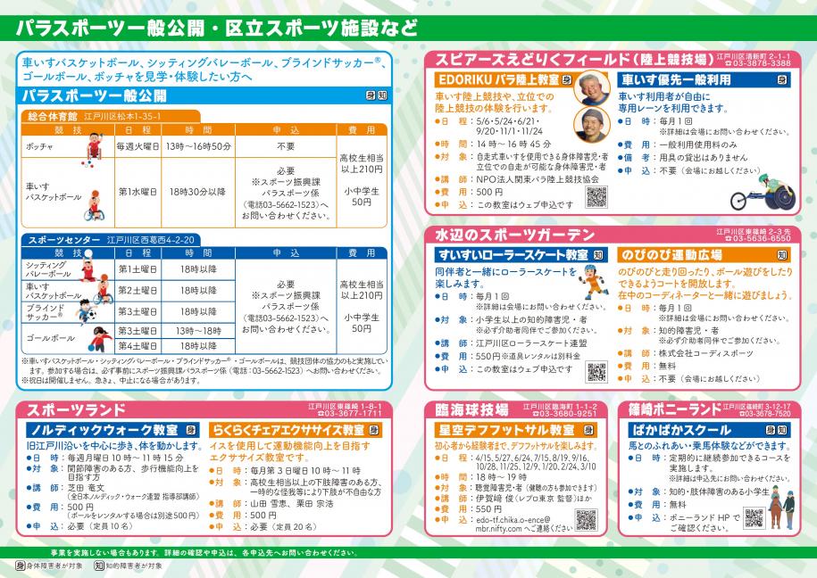 令和7年度パラスポーツクラブちらし（パラスポーツ一般公開・区立スポーツ施設など）