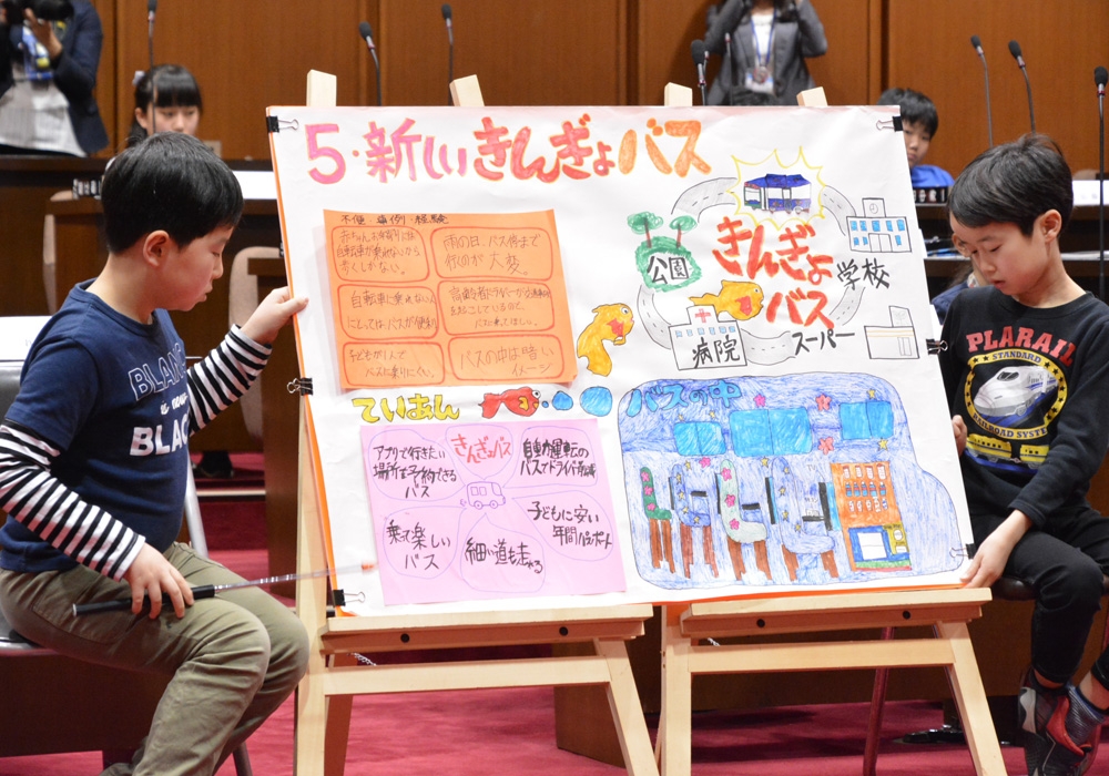 写真：区政について提案する小学生議員