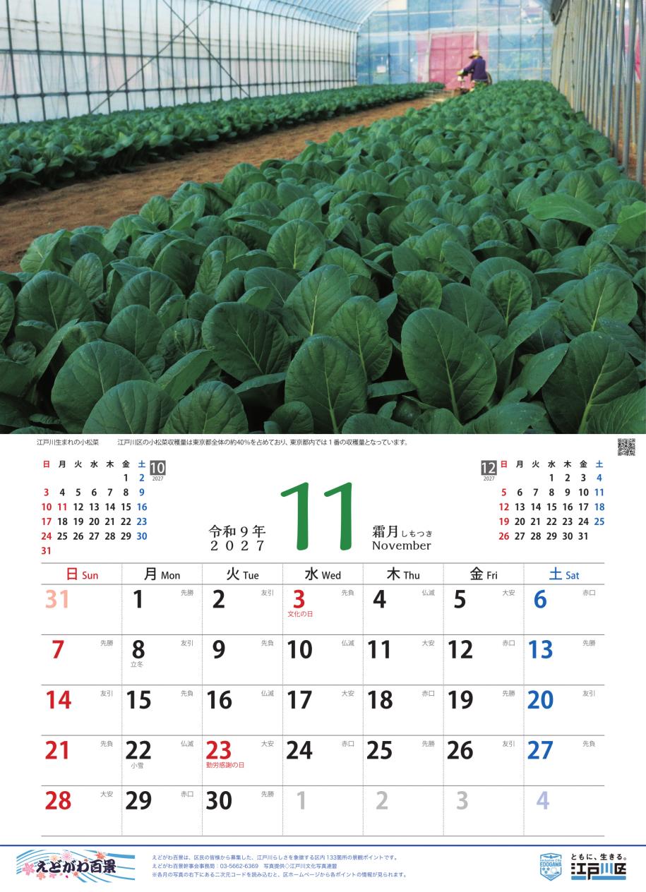 2027年カレンダー11月