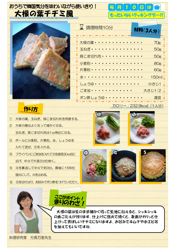1月10日 大根の葉チヂミ風