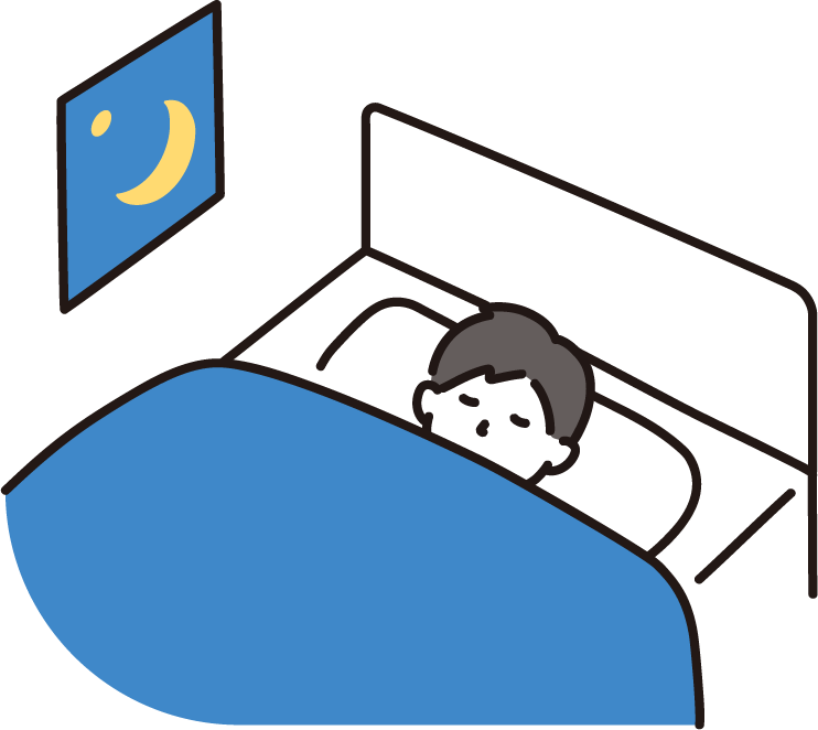 夜にベッドで眠っている男性のイラスト