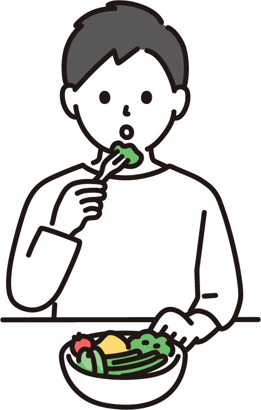 サラダを食べる男性のイラスト