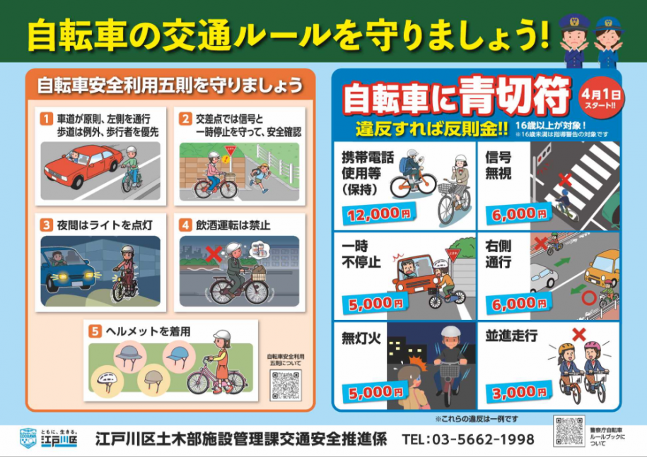 自転車の交通ルールを守りましょう 4月1日スタート 自転車に青切符 違反すれば反則金 16歳以上が対象（16歳未満は指導警告の対象です）