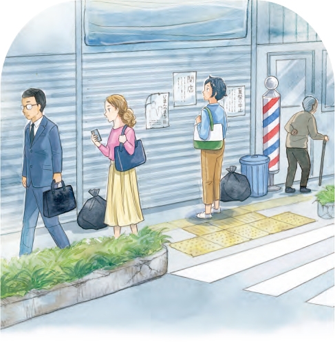 挿絵（シャッターのしまったお店を見る人）