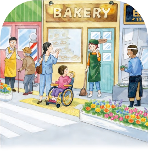 挿絵（お店の前で話をしている人たち）