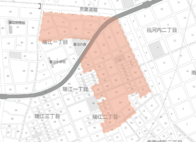 谷河内南町会区域図