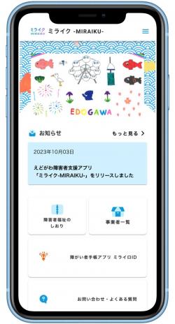 障害者支援アプリ「ミライク」トップ画面