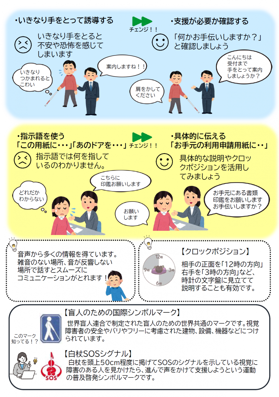 視覚障害ついてまとめたチラシ2ページ目詳細は下記のPDFを確認