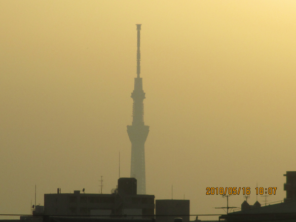 家から見える夕焼けとスカイツリー 江戸川区ホームページ