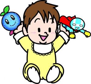 くるんとスイソマンのおもちゃで遊ぶ赤ちゃん