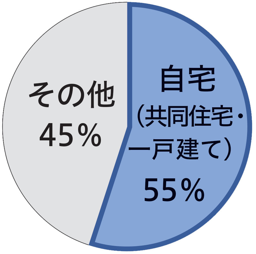 自宅（共同住宅・一戸建て）55パーセント、その他45パーセント