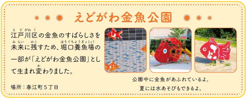 江戸川金魚公園の説明。画像内に、テキストと同じ内容が記載してある。