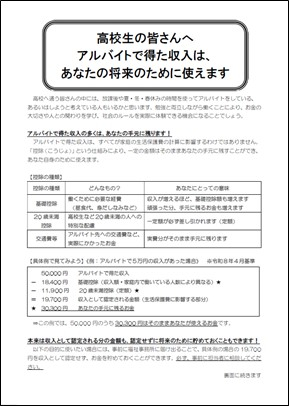 高校生のアルバイト表