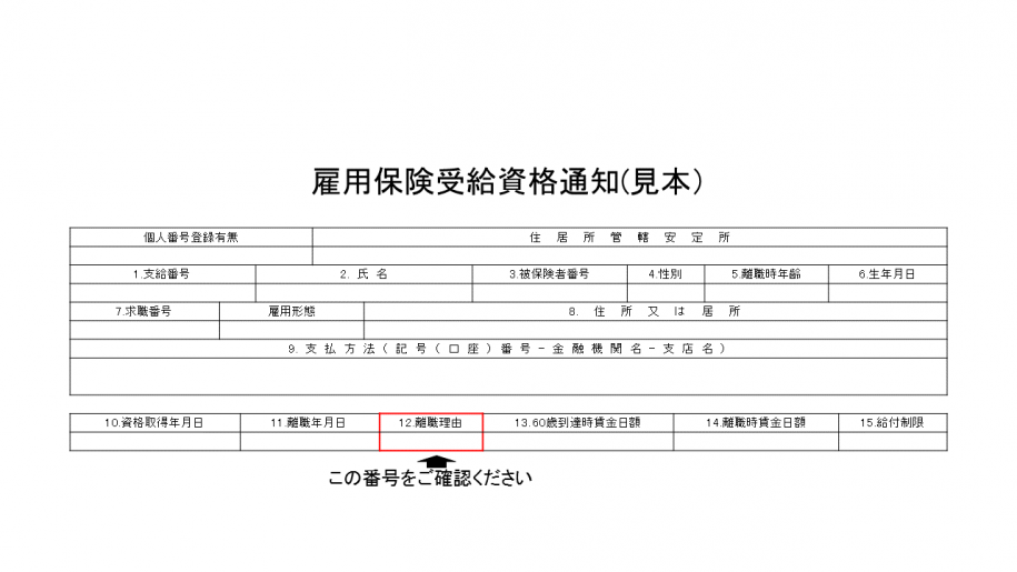 雇用保険受給資格者証（見本）