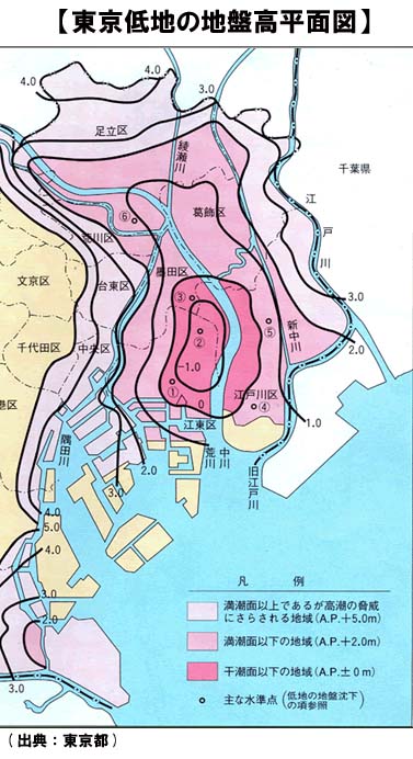 図　東京低地の地盤高平面図
