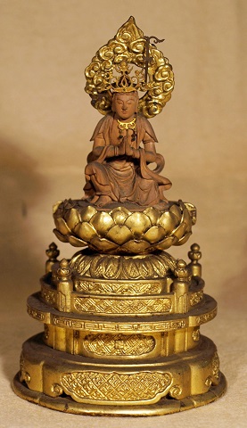仏教美術　厨子入三尊像／日蓮上人坐像・観音菩薩坐像　H.185mm／仏像 古美術